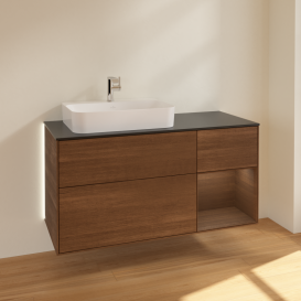 Тумба под раковину Villeroy & Boch Finion 120х50,1 см с подсветкой МДФ шпон грецкого ореха/стекло черное матовое G402GNGN