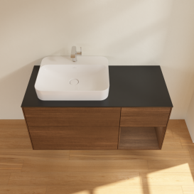 Тумба под раковину Villeroy & Boch Finion 120х50,1 см с подсветкой МДФ шпон грецкого ореха/стекло черное матовое G402GNGN