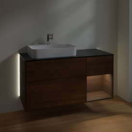 Тумба под раковину Villeroy & Boch Finion 120х50,1 см с подсветкой МДФ шпон грецкого ореха/стекло черное матовое G402GNGN