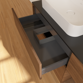 Тумба под раковину Villeroy & Boch Finion 120х50,1 см с подсветкой МДФ шпон грецкого ореха/стекло черное матовое G402GNGN