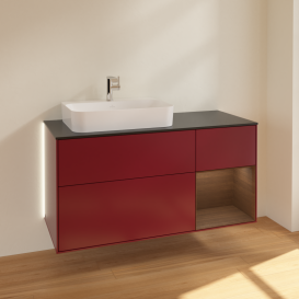 Тумба під раковину Villeroy & Boch Finion 120х50,1 см із підсвічуванням МДФ півонія матовий лак/скло чорне матове G402GNHB