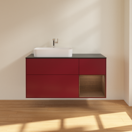 Тумба під раковину Villeroy & Boch Finion 120х50,1 см із підсвічуванням МДФ півонія матовий лак/скло чорне матове G402GNHB