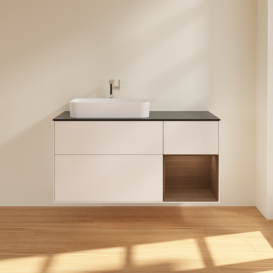 Тумба под раковину Villeroy & Boch Finion 120х50,1 см с подсветкой МДФ белый матовый лак/стекло черное матовое G402GNMT