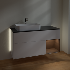 Тумба под раковину Villeroy & Boch Finion 120х50,1 см с подсветкой МДФ белый матовый лак/стекло черное матовое G402GNMT