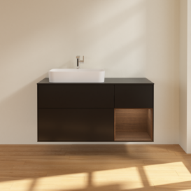 Тумба под раковину Villeroy & Boch Finion 120х50,1 см с подсветкой МДФ черный матовый лак/стекло черное матовое G402GNPD