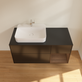 Тумба под раковину Villeroy & Boch Finion 120х50,1 см с подсветкой МДФ черный матовый лак/стекло черное матовое G402GNPD