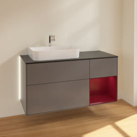 Тумба под раковину Villeroy & Boch Finion 120х50,1 см с подсветкой МДФ антрацит матовый лак/стекло черное матовое G402HBGK