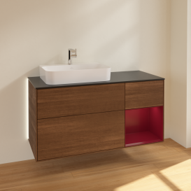 Тумба під раковину Villeroy & Boch Finion 120х50,1 см із підсвічуванням МДФ шпон волоського горіха/скло чорне матове G402HBGN