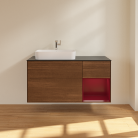 Тумба под раковину Villeroy & Boch Finion 120х50,1 см с подсветкой МДФ шпон грецкого ореха/стекло черное матовое G402HBGN