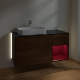 Тумба под раковину Villeroy & Boch Finion 120х50,1 см с подсветкой МДФ шпон грецкого ореха/стекло черное матовое G402HBGN