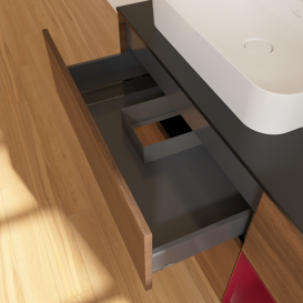 Тумба под раковину Villeroy & Boch Finion 120х50,1 см с подсветкой МДФ шпон грецкого ореха/стекло черное матовое G402HBGN