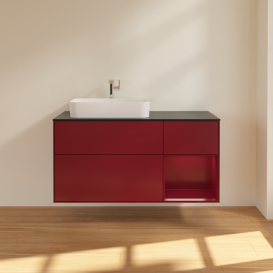 Тумба під раковину Villeroy & Boch Finion 120х50,1 см із підсвічуванням МДФ півонія матовий лак/скло чорне матове G402HBHB