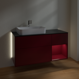 Тумба під раковину Villeroy & Boch Finion 120х50,1 см із підсвічуванням МДФ півонія матовий лак/скло чорне матове G402HBHB