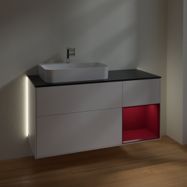 Тумба под раковину Villeroy & Boch Finion 120х50,1 см с подсветкой МДФ белый матовый лак/стекло черное матовое G402HBMT