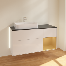 Тумба под раковину Villeroy & Boch Finion 120х50,1 см с подсветкой МДФ глянцевый белый лак/стекло черное матовое G402HFGF