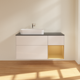 Тумба под раковину Villeroy & Boch Finion 120х50,1 см с подсветкой МДФ глянцевый белый лак/стекло черное матовое G402HFGF