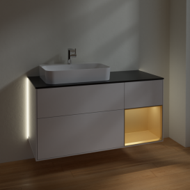 Тумба под раковину Villeroy & Boch Finion 120х50,1 см с подсветкой МДФ глянцевый белый лак/стекло черное матовое G402HFGF