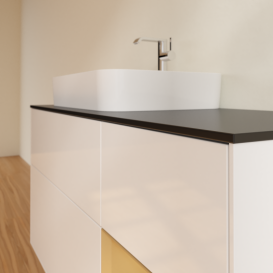 Тумба под раковину Villeroy & Boch Finion 120х50,1 см с подсветкой МДФ глянцевый белый лак/стекло черное матовое G402HFGF