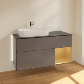 Тумба под раковину Villeroy & Boch Finion 120х50,1 см с подсветкой МДФ антрацит матовый лак/стекло черное матовое G402HFGK