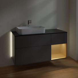 Тумба под раковину Villeroy & Boch Finion 120х50,1 см с подсветкой МДФ антрацит матовый лак/стекло черное матовое G402HFGK