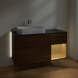 Тумба под раковину Villeroy & Boch Finion 120х50,1 см с подсветкой МДФ шпон грецкого ореха/стекло черное матовое G402HFGN