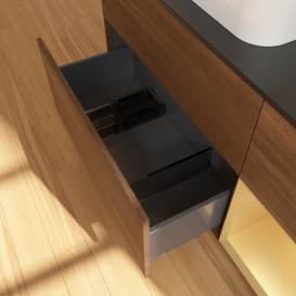 Тумба под раковину Villeroy & Boch Finion 120х50,1 см с подсветкой МДФ шпон грецкого ореха/стекло черное матовое G402HFGN