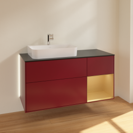 Тумба под раковину Villeroy & Boch Finion 120х50,1 см с подсветкой МДФ пион матовый лак/стекло черное матовое G402HFHB