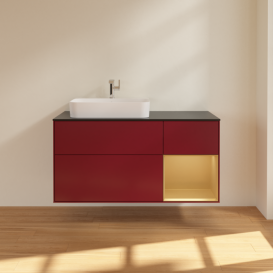 Тумба под раковину Villeroy & Boch Finion 120х50,1 см с подсветкой МДФ пион матовый лак/стекло черное матовое G402HFHB