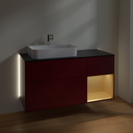 Тумба под раковину Villeroy & Boch Finion 120х50,1 см с подсветкой МДФ пион матовый лак/стекло черное матовое G402HFHB