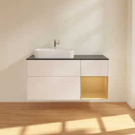 Тумба под раковину Villeroy & Boch Finion 120х50,1 см с подсветкой МДФ белый матовый лак/стекло черное матовое G402HFMT