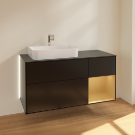 Тумба под раковину Villeroy & Boch Finion 120х50,1 см с подсветкой МДФ черный матовый лак/стекло черное матовое G402HFPD