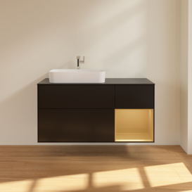 Тумба под раковину Villeroy & Boch Finion 120х50,1 см с подсветкой МДФ черный матовый лак/стекло черное матовое G402HFPD