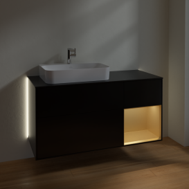 Тумба под раковину Villeroy & Boch Finion 120х50,1 см с подсветкой МДФ черный матовый лак/стекло черное матовое G402HFPD