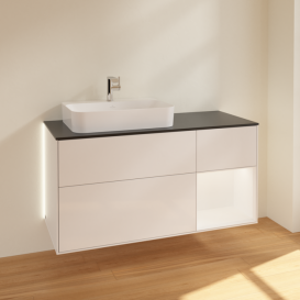 Тумба под раковину Villeroy & Boch Finion 120х50,1 см с подсветкой МДФ глянцевый белый лак/стекло черное матовое G402MTGF