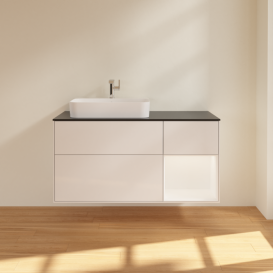 Тумба под раковину Villeroy & Boch Finion 120х50,1 см с подсветкой МДФ глянцевый белый лак/стекло черное матовое G402MTGF