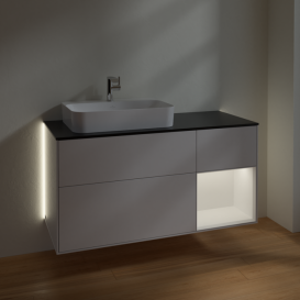 Тумба под раковину Villeroy & Boch Finion 120х50,1 см с подсветкой МДФ глянцевый белый лак/стекло черное матовое G402MTGF