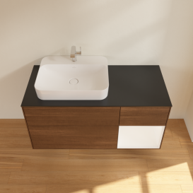 Тумба под раковину Villeroy & Boch Finion 120х50,1 см с подсветкой МДФ шпон грецкого ореха/стекло черное матовое G402MTGN