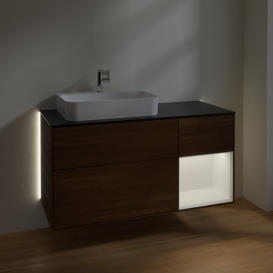 Тумба под раковину Villeroy & Boch Finion 120х50,1 см с подсветкой МДФ шпон грецкого ореха/стекло черное матовое G402MTGN