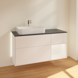 Тумба под раковину Villeroy & Boch Finion 120х50,1 см с подсветкой МДФ белый матовый лак/стекло черное матовое G402MTMT