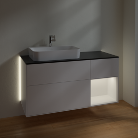 Тумба под раковину Villeroy & Boch Finion 120х50,1 см с подсветкой МДФ белый матовый лак/стекло черное матовое G402MTMT