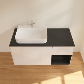 Тумба под раковину Villeroy & Boch Finion 120х50,1 см с подсветкой МДФ глянцевый белый лак/стекло черное матовое G402PDGF