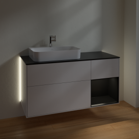 Тумба под раковину Villeroy & Boch Finion 120х50,1 см с подсветкой МДФ глянцевый белый лак/стекло черное матовое G402PDGF
