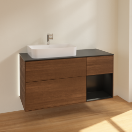 Тумба под раковину Villeroy & Boch Finion 120х50,1 см с подсветкой МДФ шпон грецкого ореха/стекло черное матовое G402PDGN