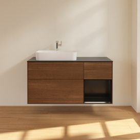 Тумба под раковину Villeroy & Boch Finion 120х50,1 см с подсветкой МДФ шпон грецкого ореха/стекло черное матовое G402PDGN