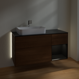 Тумба под раковину Villeroy & Boch Finion 120х50,1 см с подсветкой МДФ шпон грецкого ореха/стекло черное матовое G402PDGN