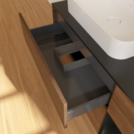 Тумба под раковину Villeroy & Boch Finion 120х50,1 см с подсветкой МДФ шпон грецкого ореха/стекло черное матовое G402PDGN