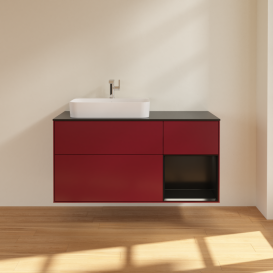 Тумба под раковину Villeroy & Boch Finion 120х50,1 см с подсветкой МДФ пион матовый лак/стекло черное матовое G402PDHB