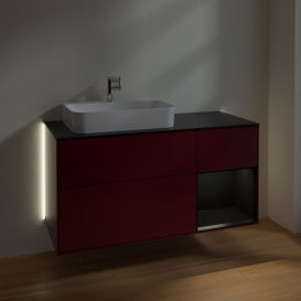 Тумба под раковину Villeroy & Boch Finion 120х50,1 см с подсветкой МДФ пион матовый лак/стекло черное матовое G402PDHB