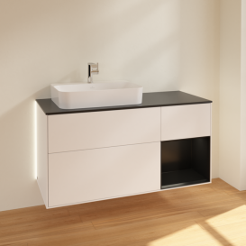 Тумба под раковину Villeroy & Boch Finion 120х50,1 см с подсветкой МДФ белый матовый лак/стекло черное матовое G402PDMT