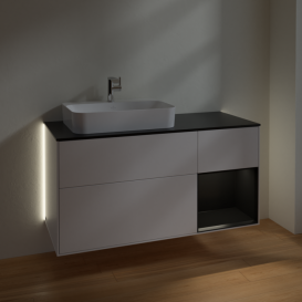 Тумба под раковину Villeroy & Boch Finion 120х50,1 см с подсветкой МДФ белый матовый лак/стекло черное матовое G402PDMT